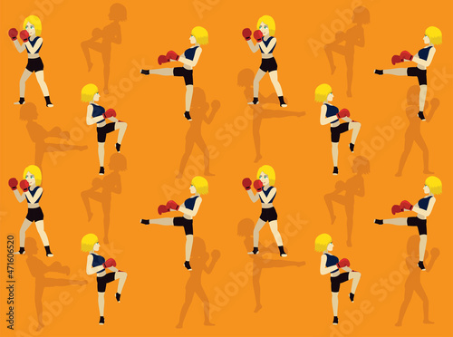 Boxing Poses Cartoon Side Kick Seamless Wallpaper Background
