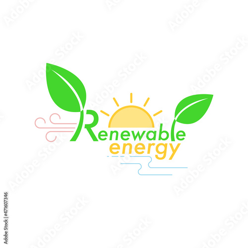Renewable energy typographic design. Vector illustration outline flat design style.