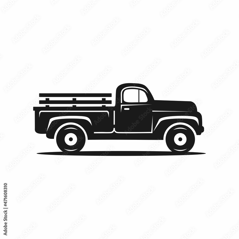 Vintage Farmer Pickup truck, car pickup icon, Old Farm Trucks