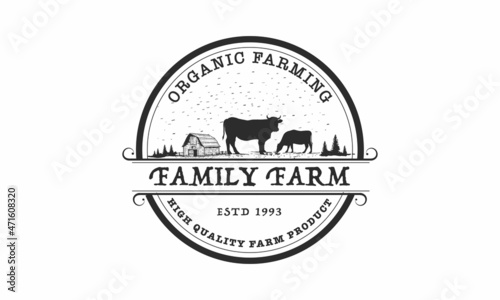 Retro Vintage Farm Cattle Angus Livestock Beef Emblem Label logo design vector