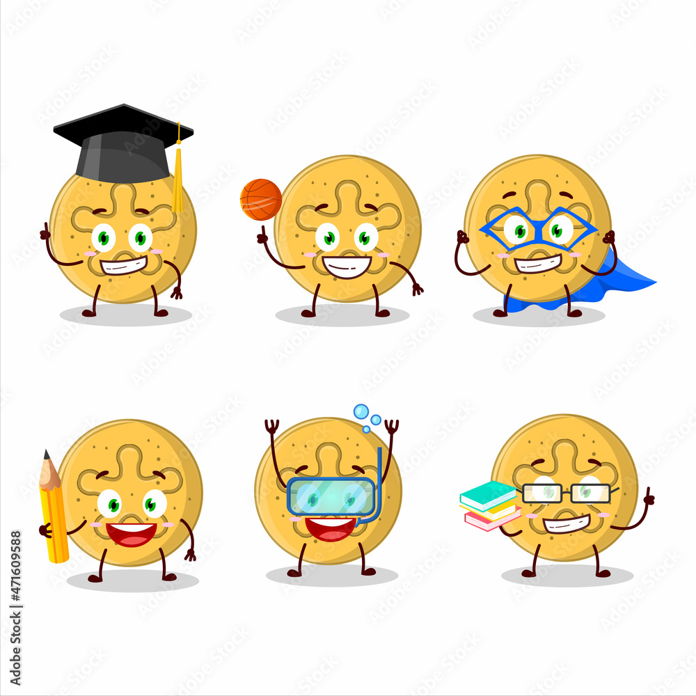 School student of dalgona candy coral reefs cartoon character with various expressions
