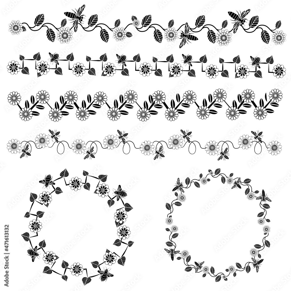 Obraz premium Flowers in black and white vector set 4