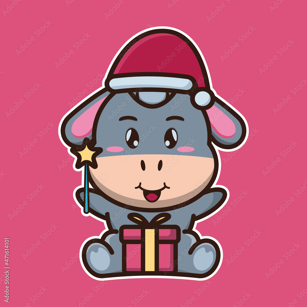 
vector illustration of cute donkey 
bring gifts and magic wand, suitable for children's books, birthday cards, valentine's day.