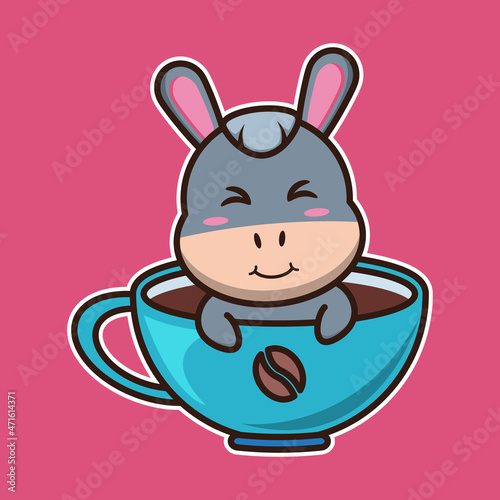  vector illustration of cute donkey  in a coffee cup, suitable for children's books, birthday cards, valentine's day. © RAHMAT