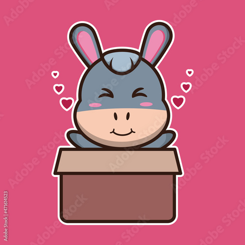  vector illustration of cute donkey out of the box, suitable for children's books, birthday cards, valentine's day. © RAHMAT