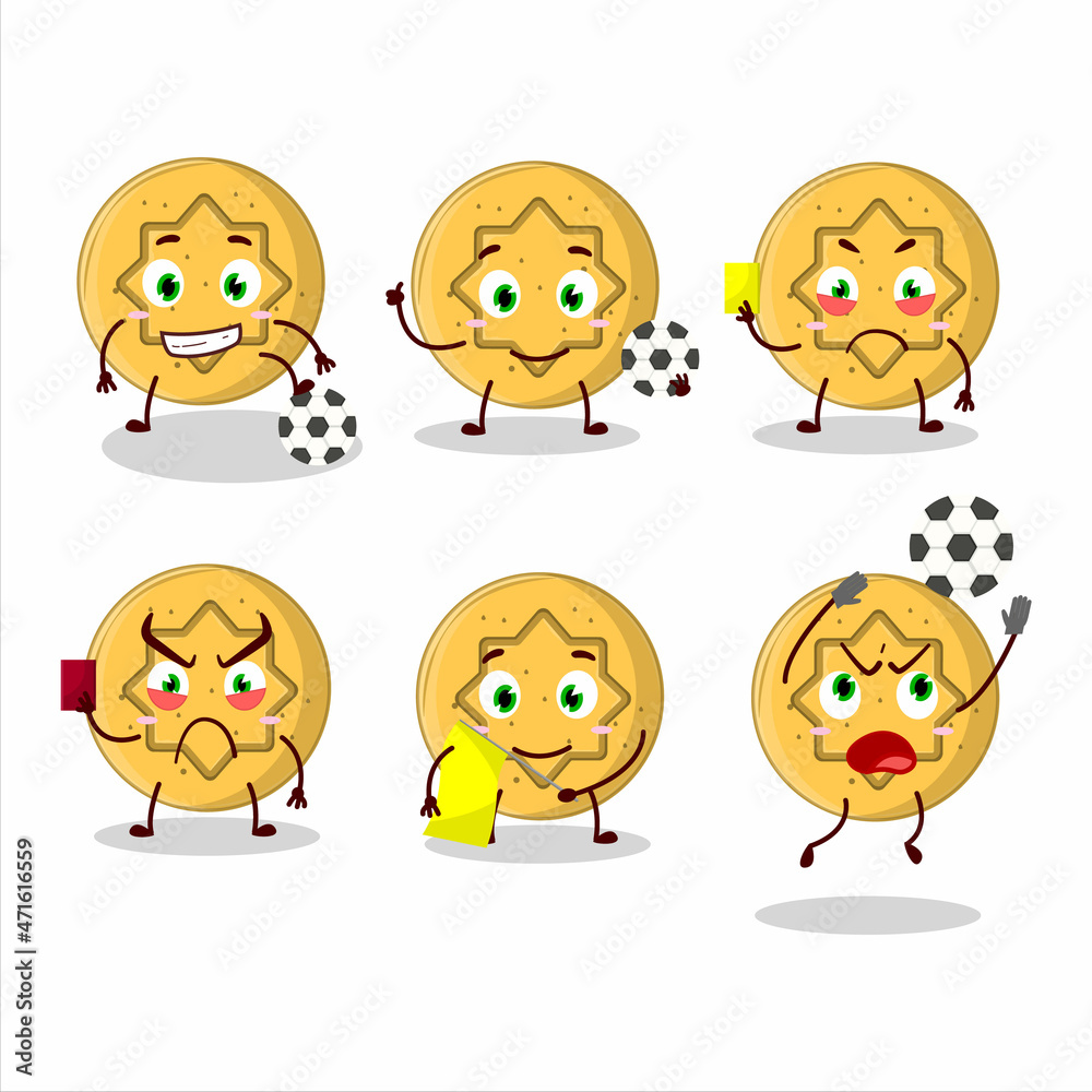 Dalgona candy flower cartoon character working as a Football referee