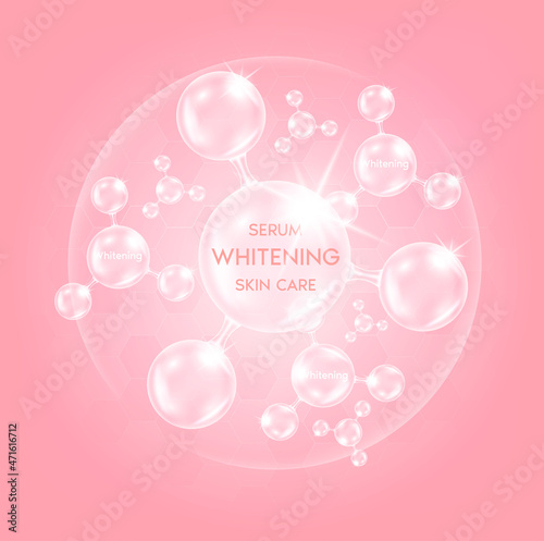Whitening solution complex with Chemical formula from nature. Beauty treatment skin care. Serum collagen gluta vitamins pink. Medical and scientific concepts. 3D Vector EPS10