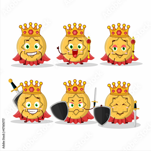 A Charismatic King dalgona candy flower cartoon character wearing a gold crown