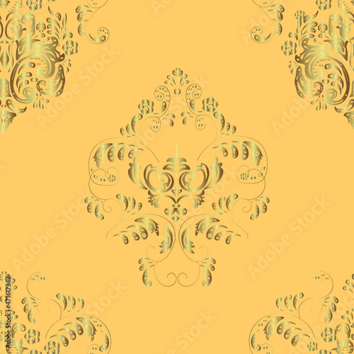 seamless vintage pattern with golden elements on colorfil background