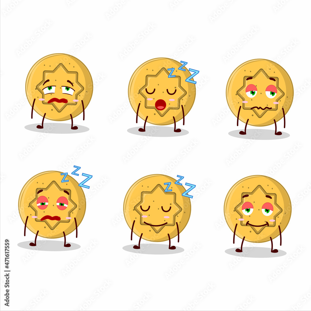 Cartoon character of dalgona candy flower with sleepy expression Cartoon character of dalgona candy flower with sleepy expression
