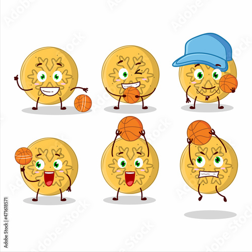 Talented dalgona candy snowflake cartoon character as a basketball athlete