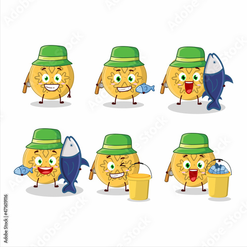 A fisherman dalgona candy snowflake cartoon picture catch a big fish