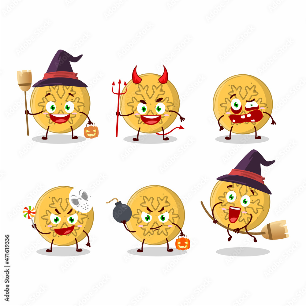 Halloween expression emoticons with cartoon character of dalgona candy snowflake Halloween expression emoticons with cartoon character of dalgona candy snowflake