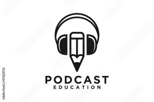 Mic Pencil Microphone Conference Podcast Radio logo design
