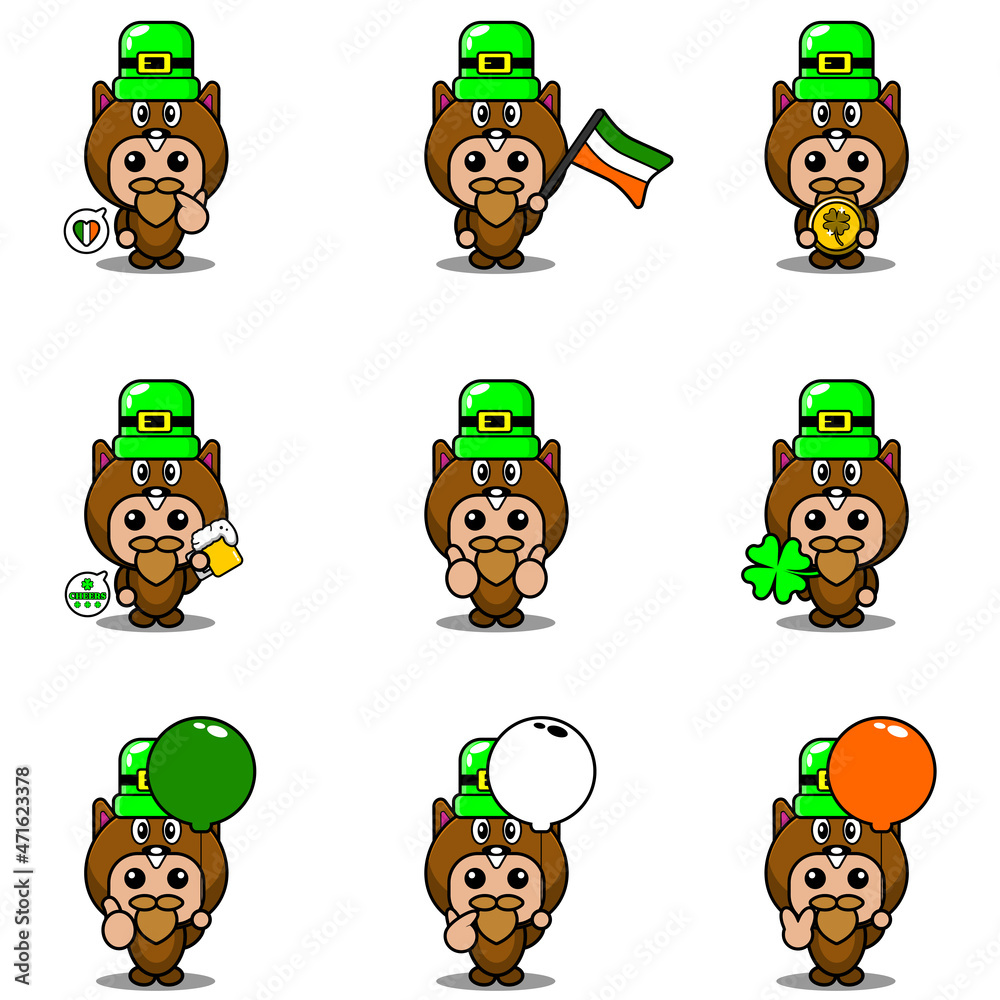 Fototapeta premium vector cartoon character beaver animal mascot costume set bundle set patrik day
