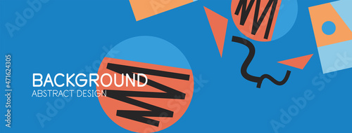 Abstract background. Blocks, lines, triangles, circles composition. Techno or business concept for wallpaper, banner, background, landing page