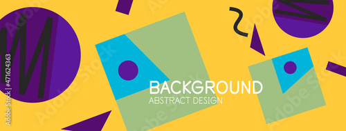 Abstract background. Blocks, lines, triangles, circles composition. Techno or business concept for wallpaper, banner, background, landing page