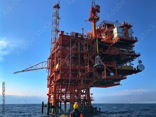 Oil and gas platform at sea photo