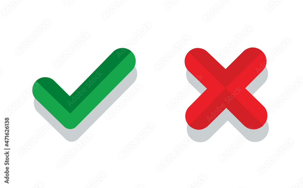 Check mark. green check mark and red cross icon Check mark. green check mark and red cross icon