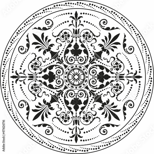 Vector monochrome round European ornament. Classic pattern of Ancient Greece, Roman Empire. Suitable for sandblasting, plotter and laser cutting

