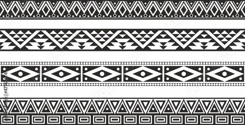 Vector monochrome seamless set of Native American folk ornaments. Frames and borders of the peoples of South and North America, Aztecs, Incas, Mayans, Cherokee, Comanches, Iroquois, Apaches,
 photo
