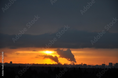 sky horizon sunrise sunset nuclear explosion ochre orange forest black horizon line industrial industrial city megapolis forest  © KrissAirCraft