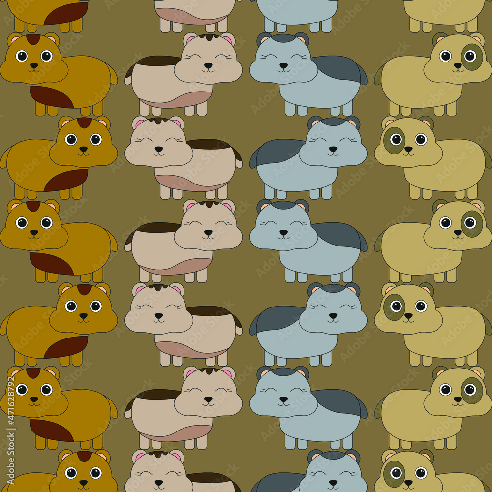 Fototapeta premium Hamsters pattern on a brown background. Cute animals