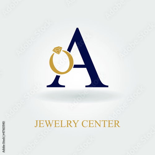 Modern Initial A Letter with Diamond Ring for Jewelry Accessories Business Logo Idea