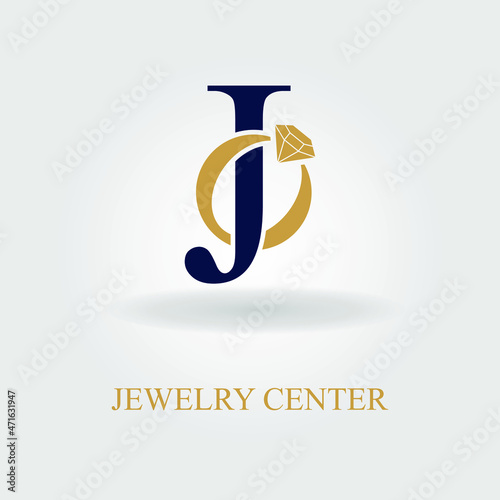 Modern Initial J Letter with Diamond Ring for Jewelry Accessories Business Logo Idea