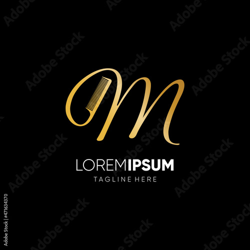 Letter M Hair Comb Stylish Script Logo Design Vector Icon Graphic Emblem Illustration