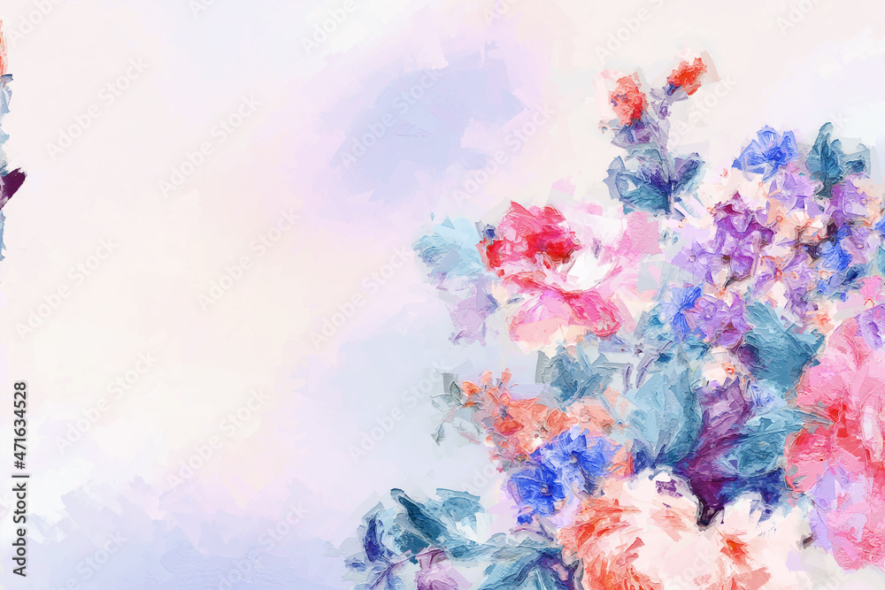 Fototapeta premium Beautiful abstract oil painting rose flower and bouquet illustration