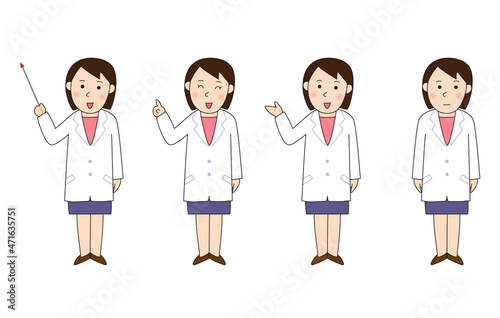 白衣を着た女性　4種類のポーズ

