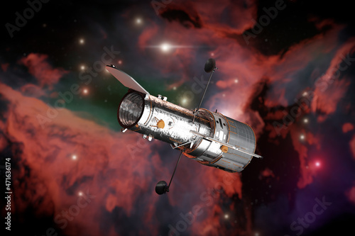 Space Telescope Hubble in Open Space. 3d Rendering