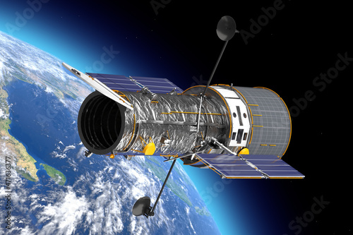 Space Telescope Hubble in Open Space near Planete Earth Fototapet