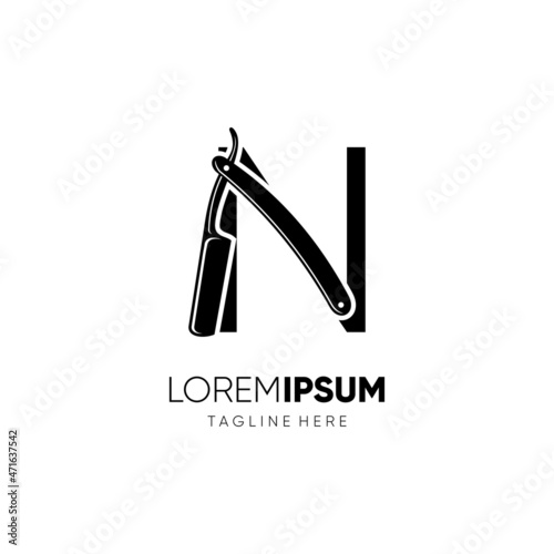 Letter N Straight Razor Logo Design Vector Icon Graphic Emblem Illustration