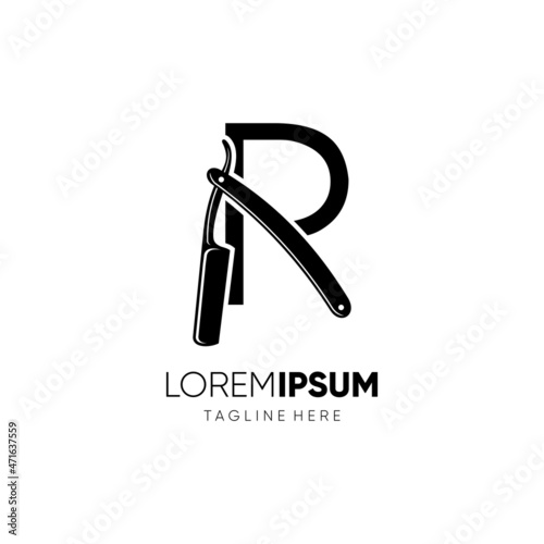 Letter R Straight Razor Logo Design Vector Icon Graphic Emblem Illustration