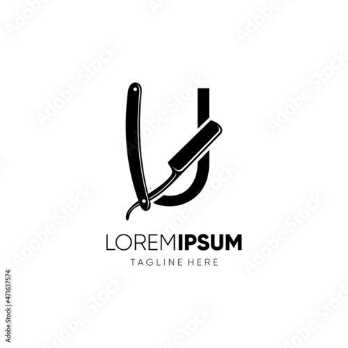 Letter U Straight Razor Logo Design Vector Icon Graphic Emblem Illustration