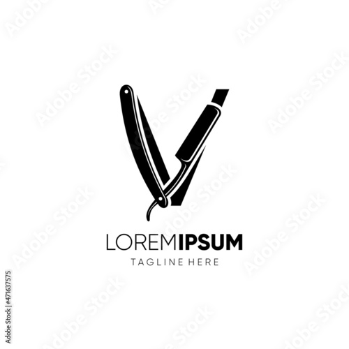 Letter V Straight Razor Logo Design Vector Icon Graphic Emblem Illustration