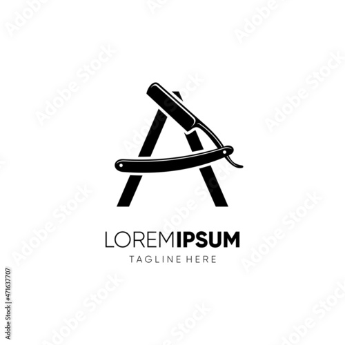 Letter A Straight Razor Logo Design Vector Icon Graphic Emblem Illustration