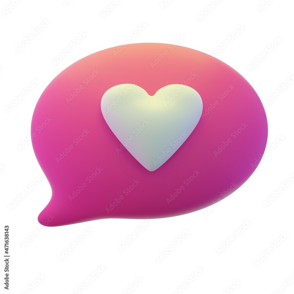 3d like speech bubble icon. Render illustration of pink color comment cloud with approval heart isolated on the white background. Modern cartoon design. Social media, chatting, dreaming concept. 3d like speech bubble icon. Render illustration of pink color comment cloud with approval heart isolated on the white background. Modern cartoon design. Social media, chatting, dreaming concept.