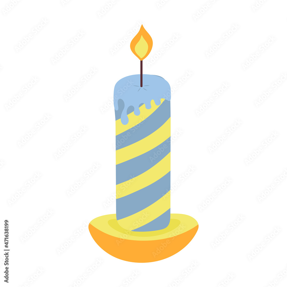 Striped Christmas candle in a candlestick. Vector illustration. Striped Christmas candle in a candlestick. Vector illustration.