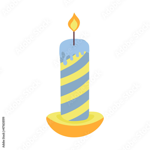 Striped Christmas candle in a candlestick. Vector illustration.
