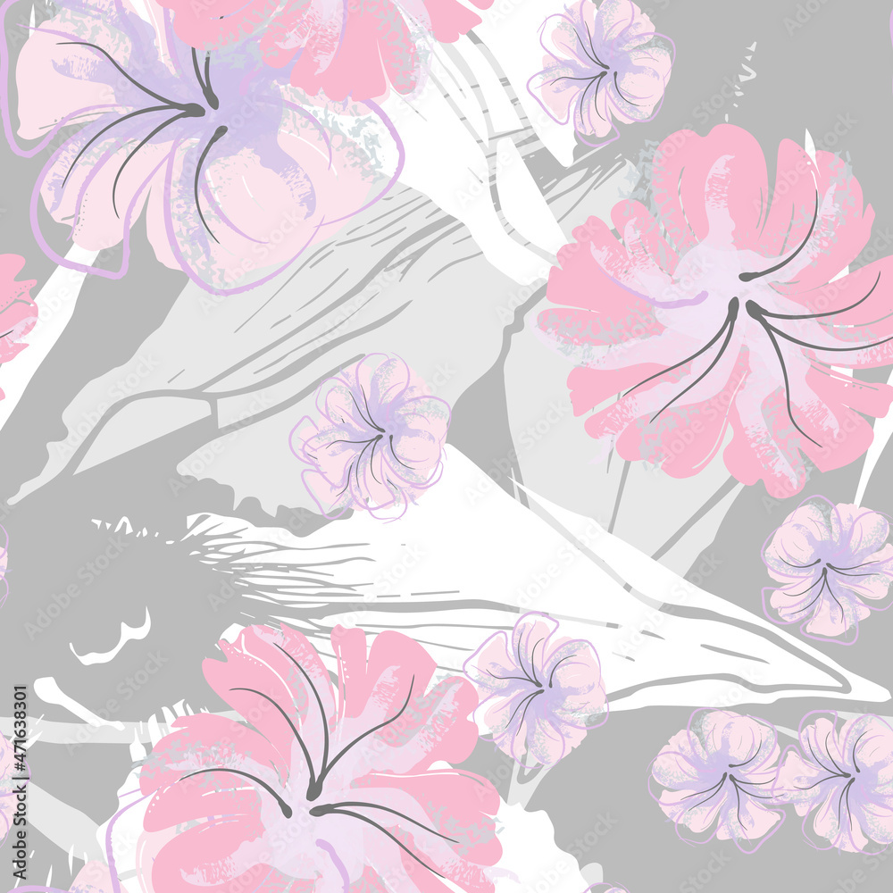 Pink Flowers Blooming Pattern. Pastel Watercolor. Pink Flowers Blooming Pattern. Pastel Watercolor.
