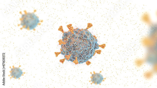 COVID-19 virus SARS-COV-2 OMICRON strain, covid-19 South African variant B.1.1.529 omicron  3d rendering