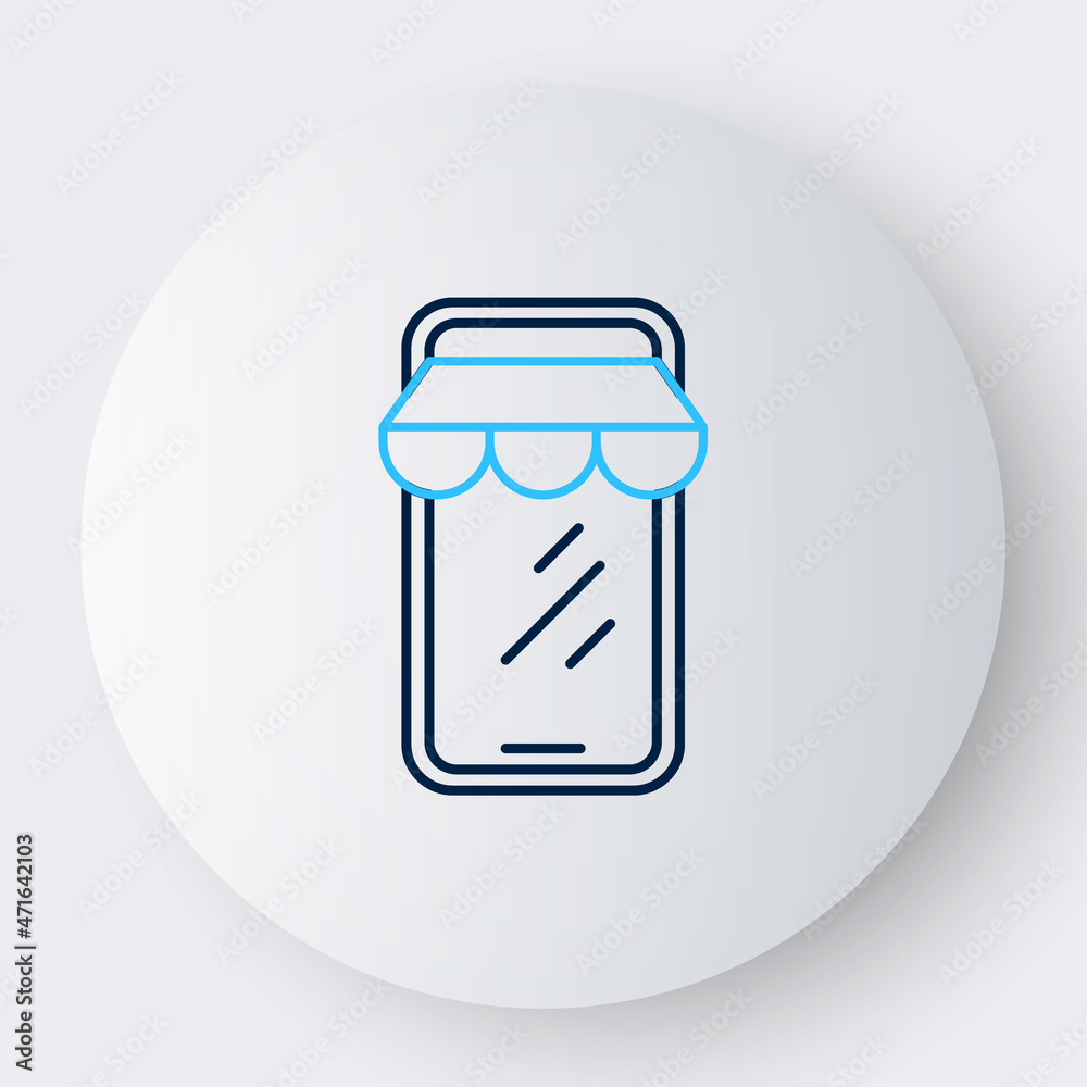 Line Online shopping on mobile phone icon isolated on white background. Internet shop, mobile store app and payments billing. Colorful outline concept. Vector