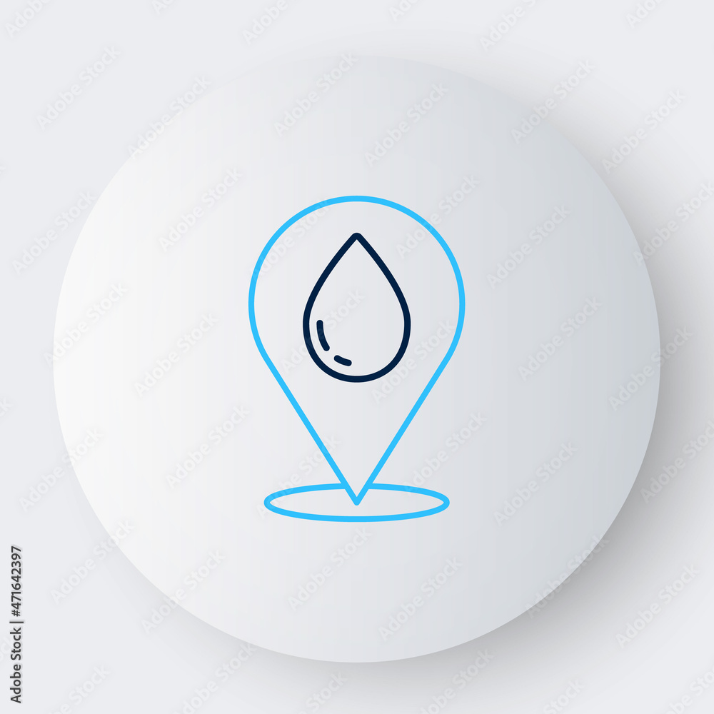 Line Water drop with location icon isolated on white background. Colorful outline concept. Vector Line Water drop with location icon isolated on white background. Colorful outline concept. Vector