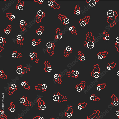 Line Taxi waiting time icon isolated seamless pattern on black background. Car deadline, schedule ride. Vector