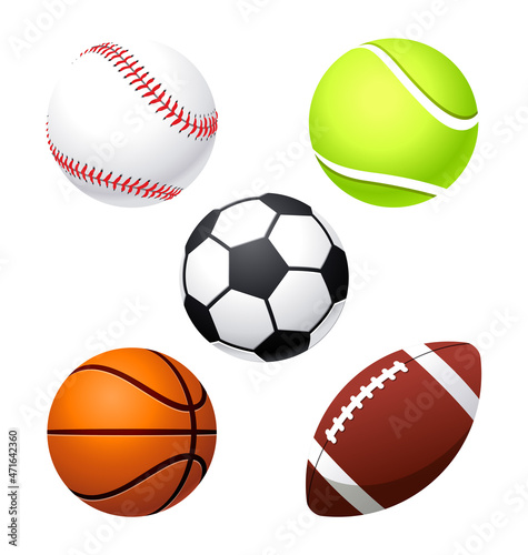 various cartoon stylized american sports balls