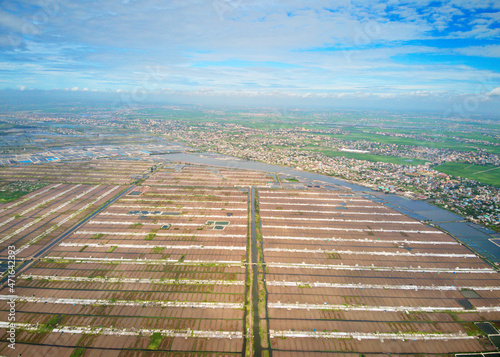 Aerial view of shrimp farms in Xuan Thuy, Namdinh, Vietnam.