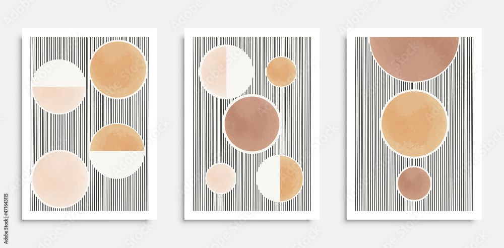 Trendy set of abstract aesthetic minimalist hand drawn contemporary backgrounds, mid century modern art ideal for wall decoration, interior design, vector illustration